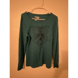 Danskin Now Active Tee Womens Large Long Sleeve Stretch Teal  Ribbed Striped